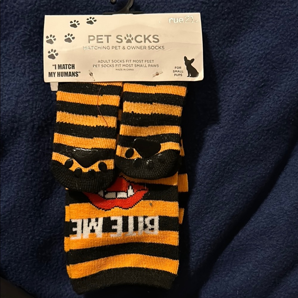 Rue21 Black and Orange Striped Socks w/ Matching Pet Socks